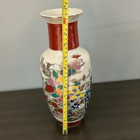 Vintage Satsuma 12"  Floral Crackle Glaze Vase Made in Japan - Picture 12 of 14